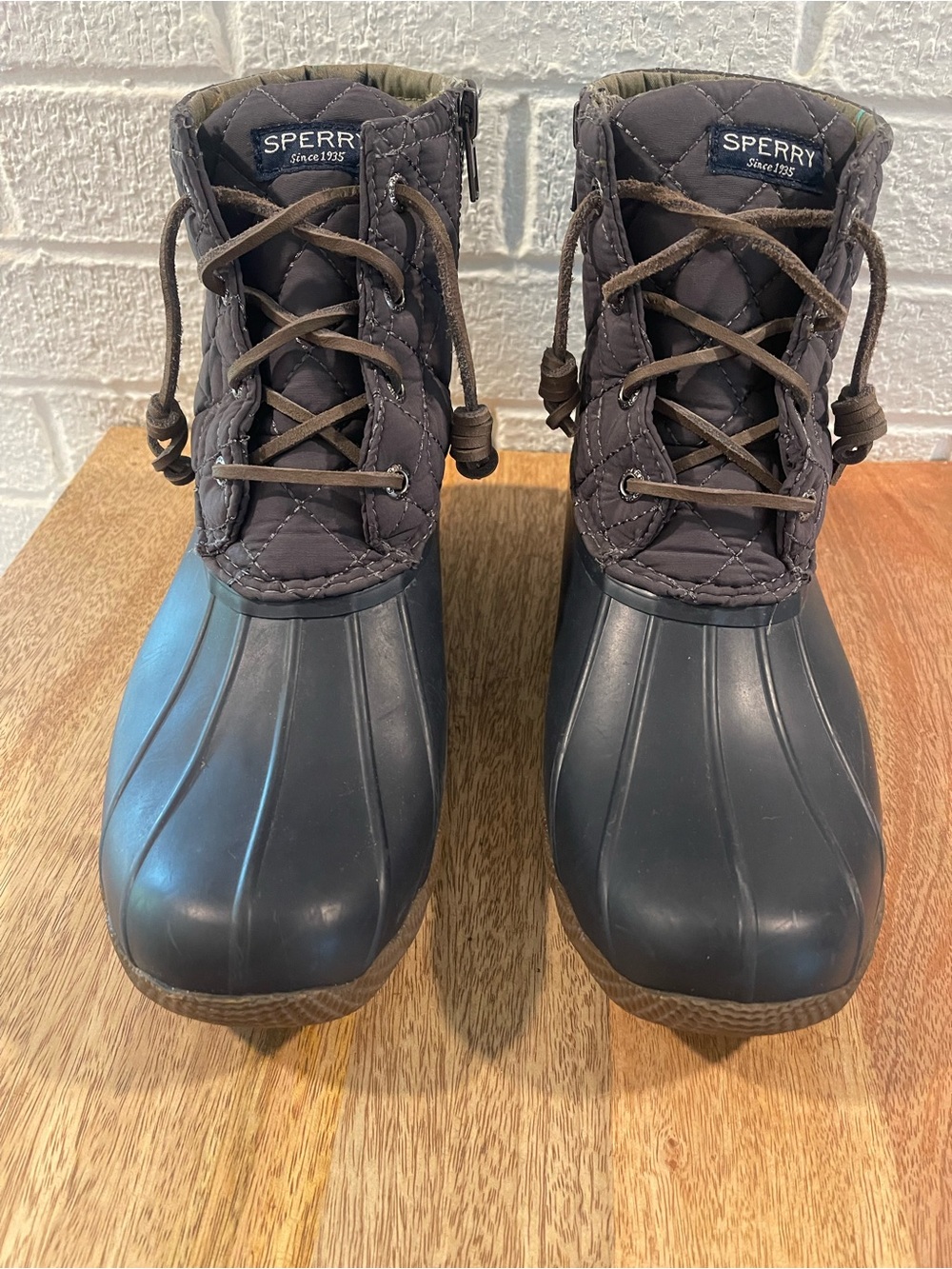Sperry Saltwater Duck Boots - Gray Quilted, Fly Fishing Lining - Sz 8 - NWOT